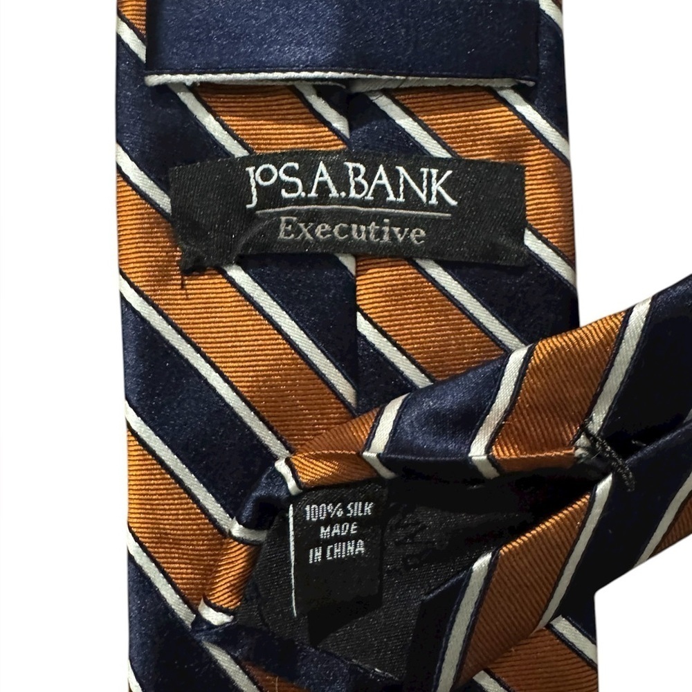 Jos. A. Bank Executive 100% Silk Tie Navy Orange Striped Pattern Classic - Picture 4 of 5